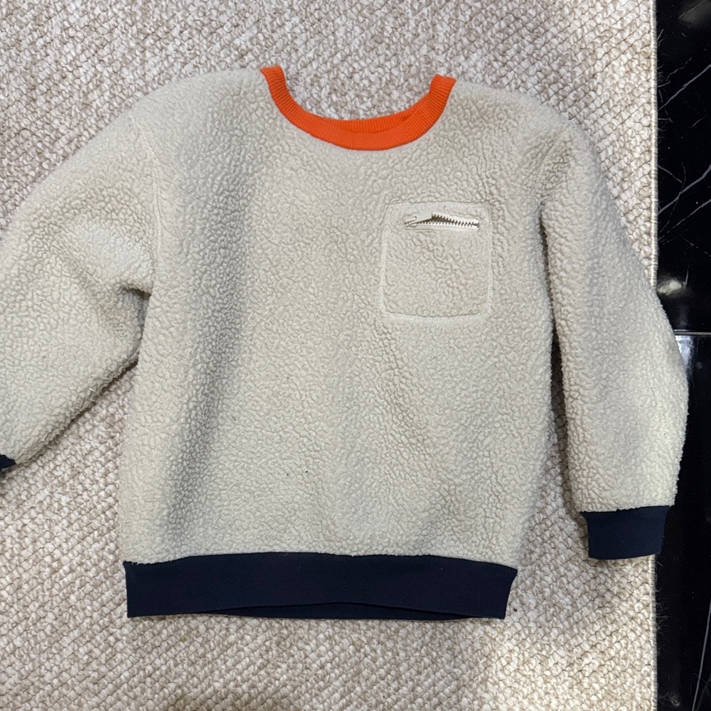 Cozy Cream Sherpa Sweatshirt with Orange Trim